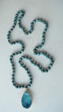 Blue Green Jasper Long Stone Beaded Boho Agate Pendant Necklace - Seraphina