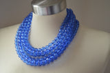 Blue Faceted Acrylic Beaded Multi Strand Statement Necklace - Angelina