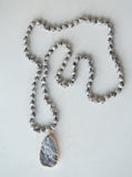 Black Gray Jasper Long Stone Beaded Boho Agate Pendant Necklace - Seraphina