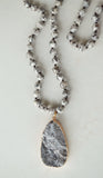 Black Gray Jasper Long Stone Beaded Boho Agate Pendant Necklace - Seraphina