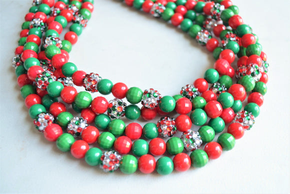 Red Green Christmas Holiday Jewelry Chunky Statement Necklace