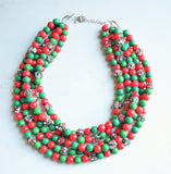 Red Green Christmas Holiday Jewelry Chunky Statement Necklace