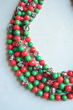 Red Green Christmas Holiday Jewelry Chunky Statement Necklace