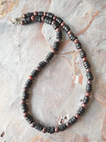 Mens Black Brown Wood Jasper Beaded Surfer Long Necklace - Mason