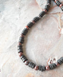 Mens Black Brown Wood Jasper Beaded Surfer Long Necklace - Mason
