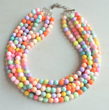 Pastel Multi Color Chunky Multi Strand Bead Statement Necklace - Alana