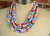 Colorful Acrylic Lucite Bead Multi Strand Chunky Statement Necklace - Alana