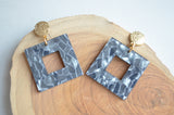 Gray Mother of Pearl Large Acrylic Lucite Statement Earrings - Brenda
