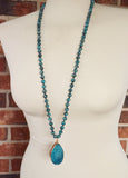 Blue Green Jasper Long Stone Beaded Boho Agate Pendant Necklace - Seraphina