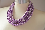 Purple White Beaded Jade Stone Chunky Multi Strand Statement Necklace - Alana