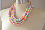 Pastel Multi Color Chunky Multi Strand Bead Statement Necklace - Alana
