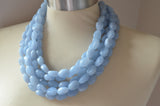 Light Blue Beaded Lucite Chunky Multi Strand Statement Necklace - Lauren