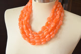 Orange Lucite Beaded Multi Strand Chunky Statement Necklace - Lauren