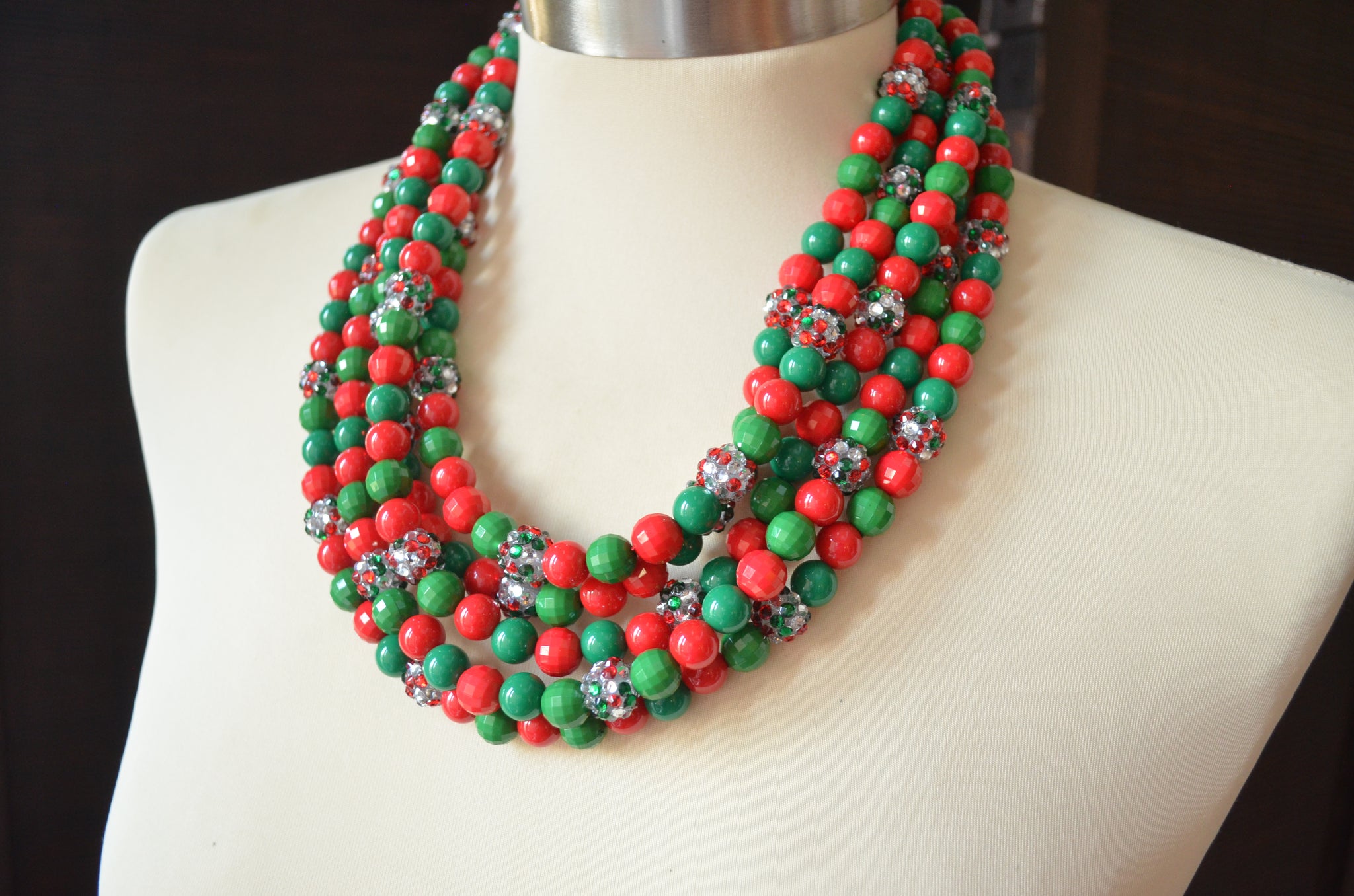 Red Green Christmas Holiday Jewelry Chunky Statement Necklace  Dana  LeBlanc Designs