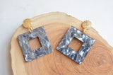 Gray Mother of Pearl Large Acrylic Lucite Statement Earrings - Brenda