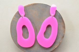 Hot Pink Statement Lucite Acrylic Big Dangle Statement Earrings - Sylvia