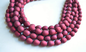 Red Matte Rubber Beaded Chunky Statement Necklace