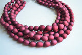 Red Matte Rubber Beaded Chunky Statement Necklace