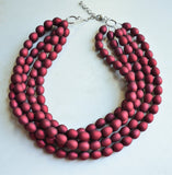 Red Matte Rubber Beaded Chunky Statement Necklace