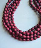 Red Matte Rubber Beaded Chunky Statement Necklace