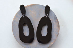 Black Lucite Acrylic Big Dangle Statement Earrings - Sylvia