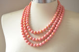 Orange Pink Coral Chunky Jade Beaded Multi Strand Statement Necklace - Jamie