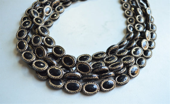 Black Gold Acrylic Bead Chunky Multi Strand Statement Necklace - Ava