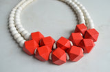 Red White Wood Chunky Multi Strand Beaded Statement Necklace - Riley