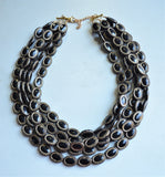Black Gold Acrylic Bead Chunky Multi Strand Statement Necklace - Ava