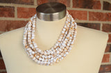 White Brown Acrylic Lucite Bead Chunky Multi Strand Womens Statement Necklace - Alana
