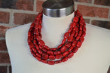 Red Beaded Lucite Big Chunky Multi Strand Statement Necklace - Lauren