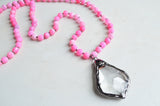 Pink Long Stone Crystal Glass Pendant Beaded Necklace - San Jose