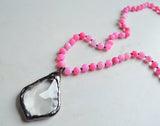 Pink Long Stone Crystal Glass Pendant Beaded Necklace - San Jose