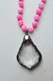 Pink Long Stone Crystal Glass Pendant Beaded Necklace - San Jose