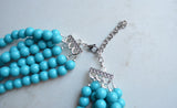 Turquoise Blue Acrylic Lucite Bead Chunky Statement Necklace - Alana
