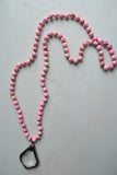 Light Pink Long Stone Crystal Glass Pendant Beaded Necklace - San Jose