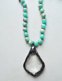 Turquoise Green Long Stone Crystal Glass Pendant Beaded Necklace - San Jose