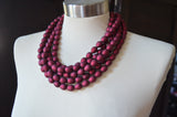 Red Matte Rubber Beaded Chunky Statement Necklace
