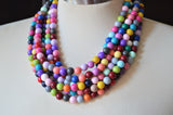 Multi Color Acrylic Lucite Bead Multi Strand Chunky Statement Necklace - Alana