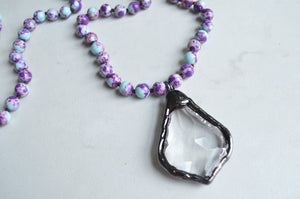 Blue Purple Long Stone Crystal Glass Pendant Beaded Necklace - San Jose