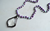 Blue Purple Long Stone Crystal Glass Pendant Beaded Necklace - San Jose