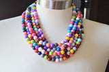 Multi Color Acrylic Lucite Bead Multi Strand Chunky Statement Necklace - Alana