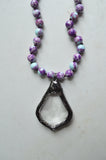 Blue Purple Long Stone Crystal Glass Pendant Beaded Necklace - San Jose