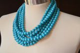 Turquoise Blue Acrylic Lucite Bead Chunky Statement Necklace - Alana