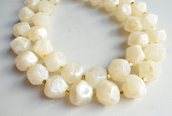 Ivory White Gold Lucite Beaded Chunky Multi Strand Statement Necklace - Ashley