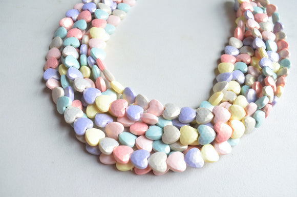 Pastel Heart Acrylic Bead Multi Strand Valentines Statement Necklace