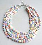 Pastel Heart Acrylic Bead Multi Strand Valentines Statement Necklace