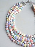 Pastel Heart Acrylic Bead Multi Strand Valentines Statement Necklace