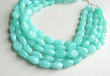 Aqua Blue Beaded Lucite Chunky Multi Strand Statement Necklace - Lauren