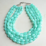 Aqua Blue Beaded Lucite Chunky Multi Strand Statement Necklace - Lauren